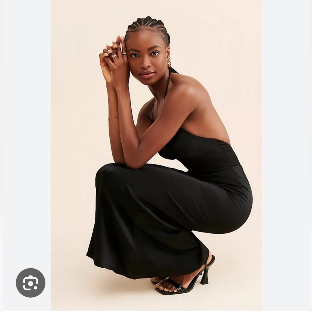 Black satin midi slip dress